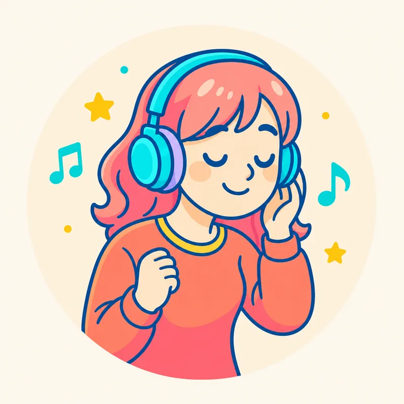 ヘッドホンで英語を聞くゲーム案内キャラクター