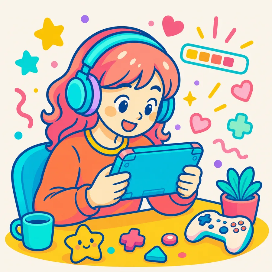 英語学習ゲームで遊ぶ女性