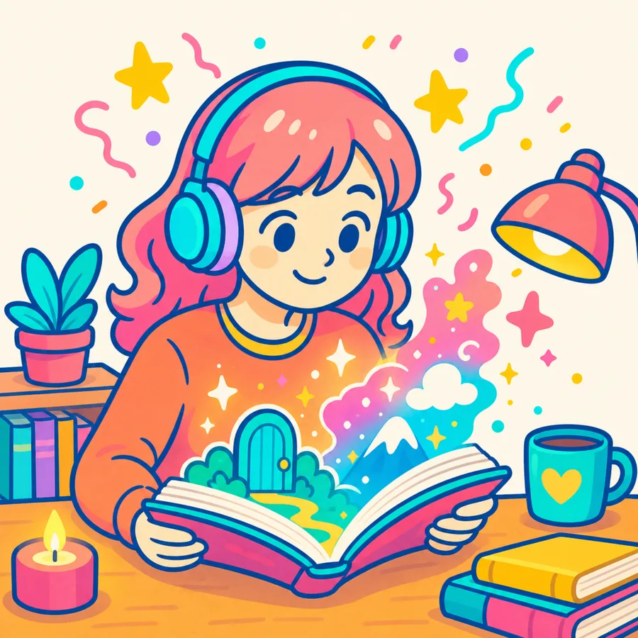 英語の物語を読む女性